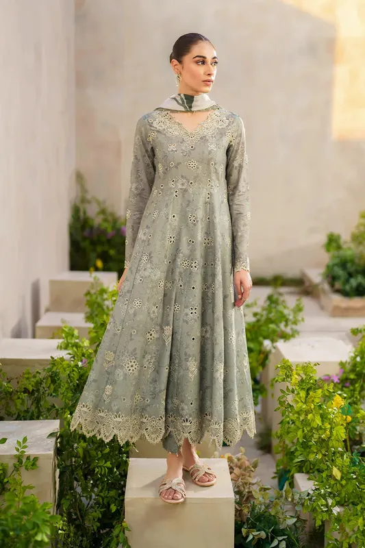Iznik Festive lawn 24 Grey Organza – view 1 – Poshaq