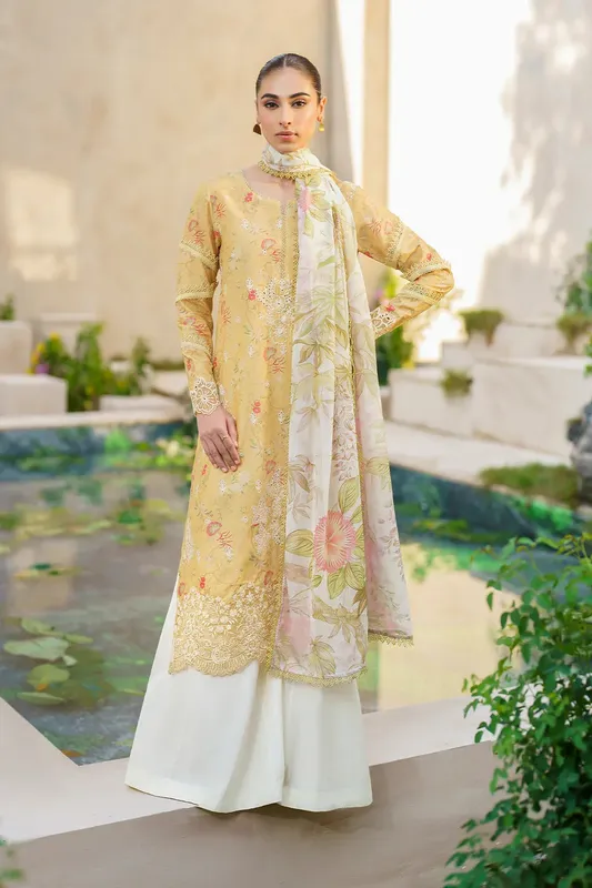 Iznik Festive lawn 24 Yellow Organza – view 1 – Poshaq
