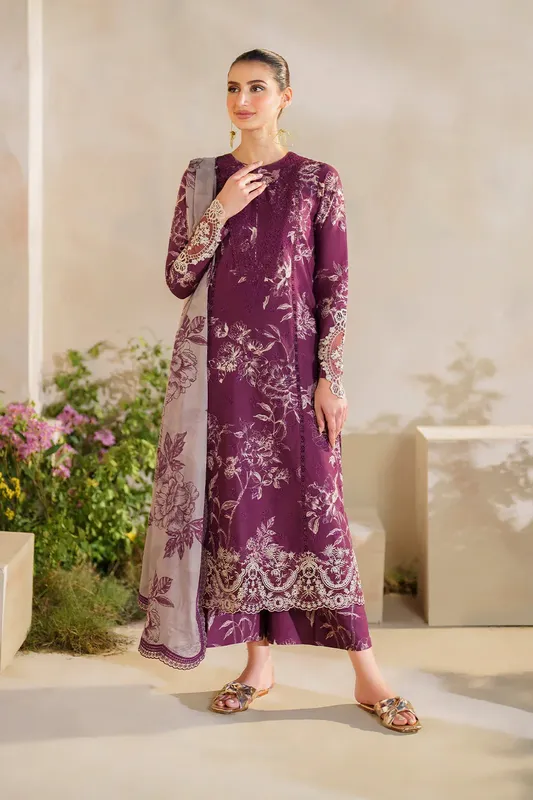 Iznik Festive lawn 24 Purple Organza – view 1 – Poshaq