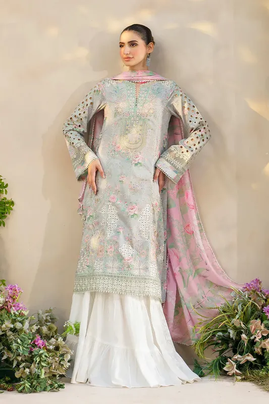 Iznik Festive lawn 24 Grey Organza – view 1 – Poshaq