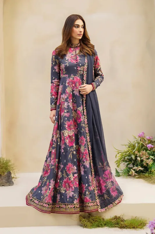 Iznik Festive lawn 24 Blue Organza – view 1 – Poshaq