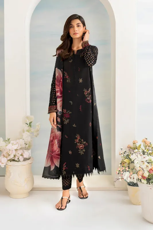 Iznik Guzel lawn 24 Black Organza – view 1 – Poshaq