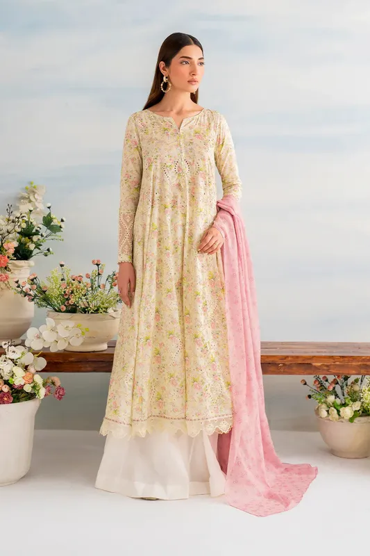 Iznik Guzel lawn 24 Cream Organza – view 1 – Poshaq