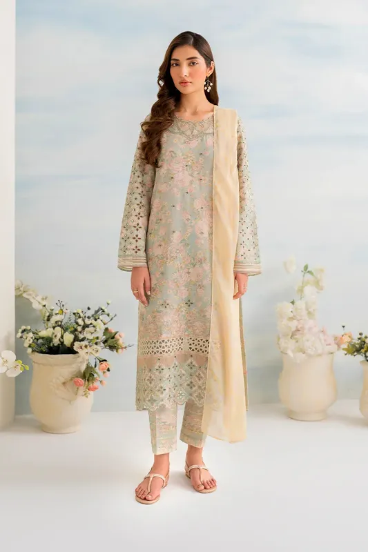 Iznik Guzel lawn 24 Grey Organza – view 1 – Poshaq