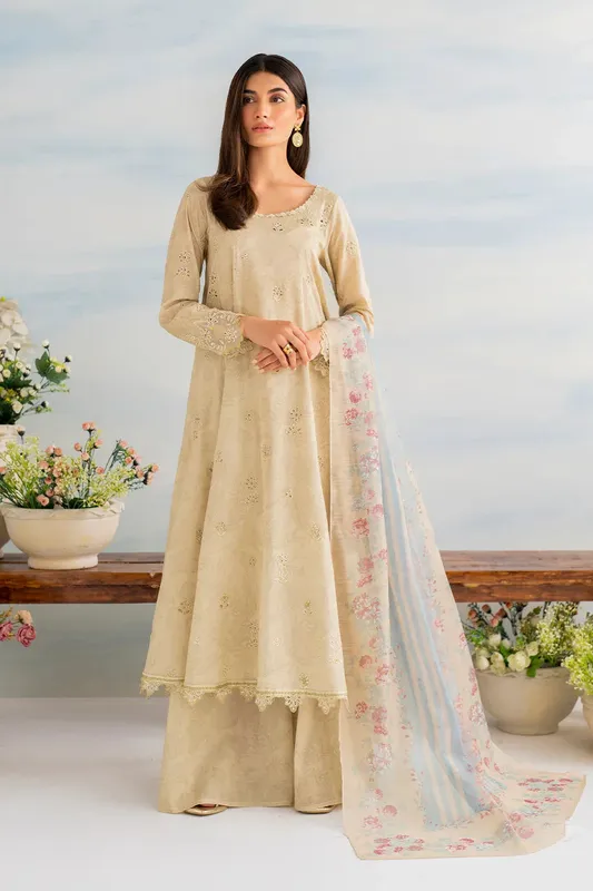 Iznik Guzel lawn 24 Cream Organza – view 1 – Poshaq