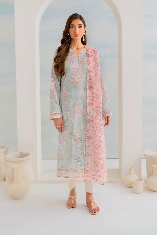 Iznik Guzel lawn 24 Blue Organza – view 1 – Poshaq