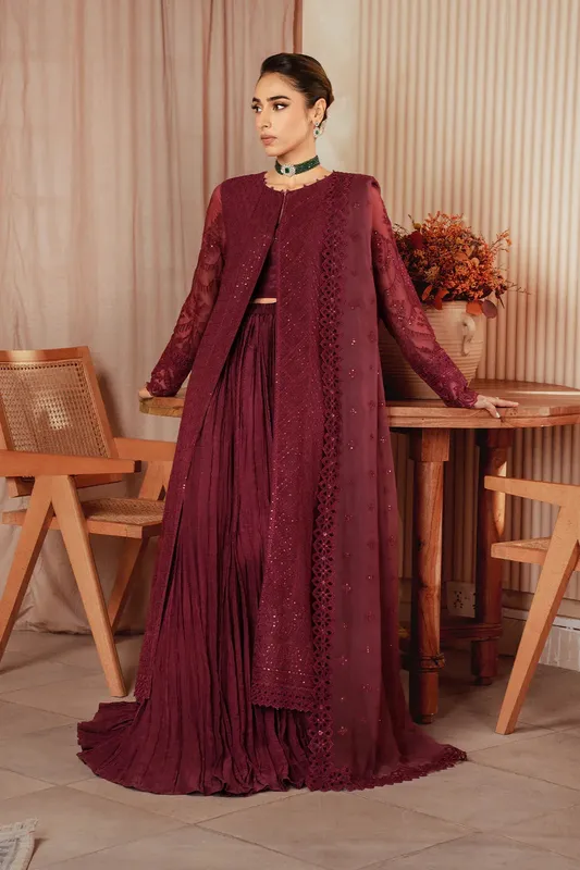 Iznik Chiffonkari Formals Maroon Raw Silk – view 1 – Poshaq