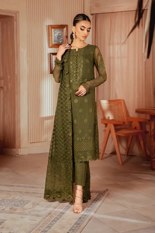 Iznik Chiffonkari Formals Green Raw Silk – view 1 – Poshaq