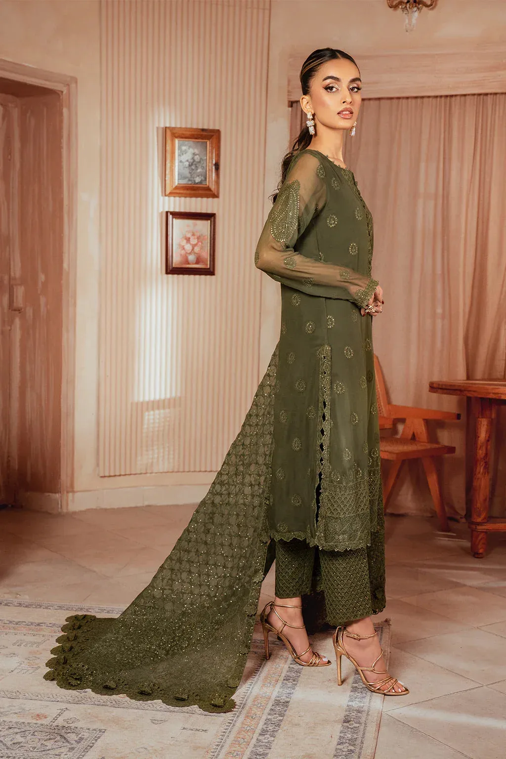 Iznik Chiffonkari Formals Green Raw Silk – view 4 – Poshaq