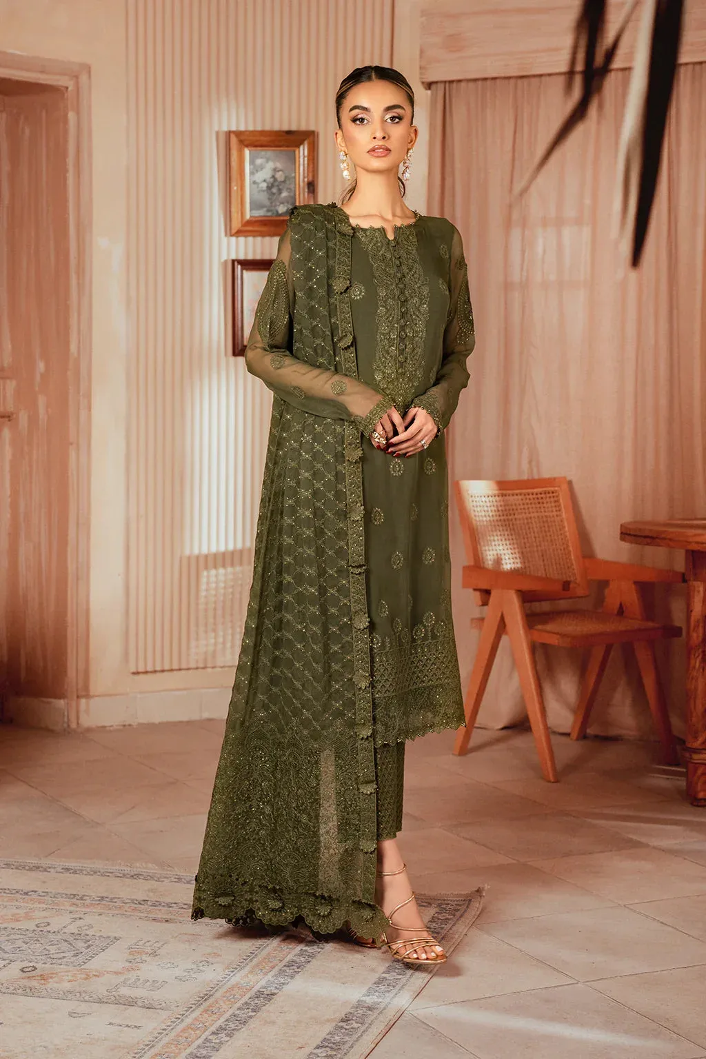 Iznik Chiffonkari Formals Green Raw Silk – view 5 – Poshaq