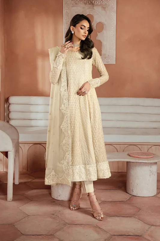Iznik Chiffonkari Formals Ivory Organza – view 1 – Poshaq