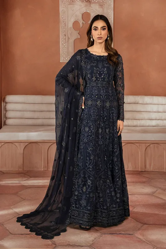 Iznik Chiffonkari Formals Blue Raw Silk – view 1 – Poshaq