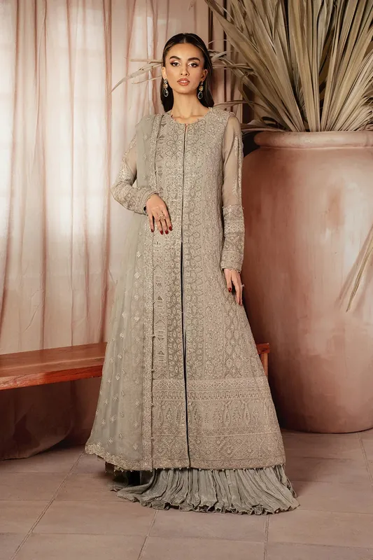 Iznik Chiffonkari Formals Grey Raw Silk – view 1 – Poshaq