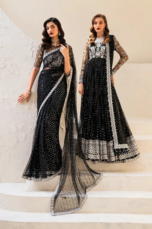 Iznik Chinnon Chiffon Black Raw Silk – view 1 – Poshaq
