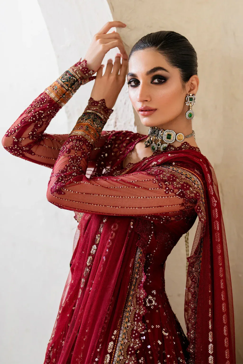 Iznik Chinnon Chiffon Maroon Raw Silk – view 10 – Poshaq