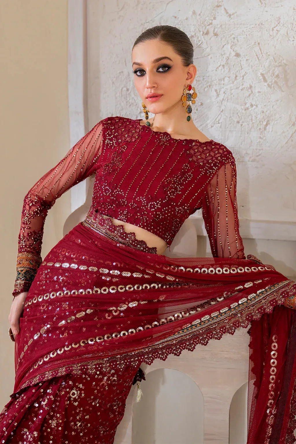 Iznik Chinnon Chiffon Maroon Raw Silk – view 12 – Poshaq