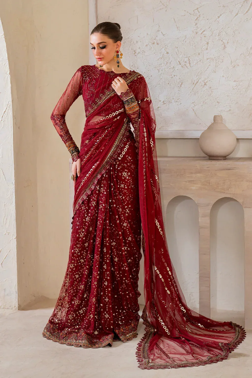 Iznik Chinnon Chiffon Maroon Raw Silk – view 14 – Poshaq