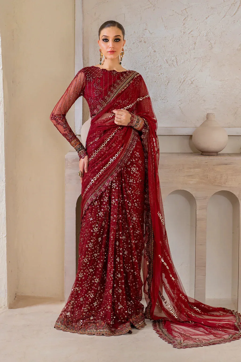Iznik Chinnon Chiffon Maroon Raw Silk – view 15 – Poshaq