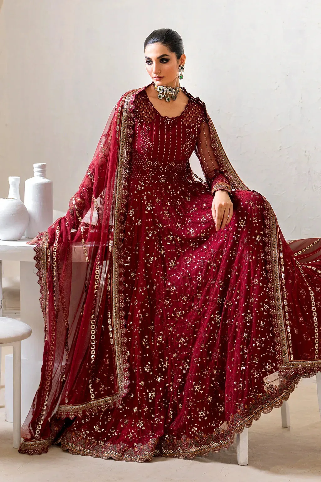 Iznik Chinnon Chiffon Maroon Raw Silk – view 6 – Poshaq