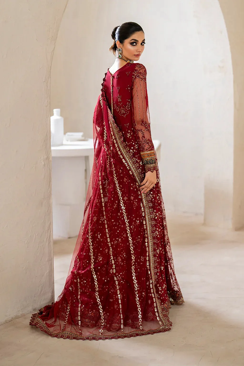 Iznik Chinnon Chiffon Maroon Raw Silk – view 8 – Poshaq