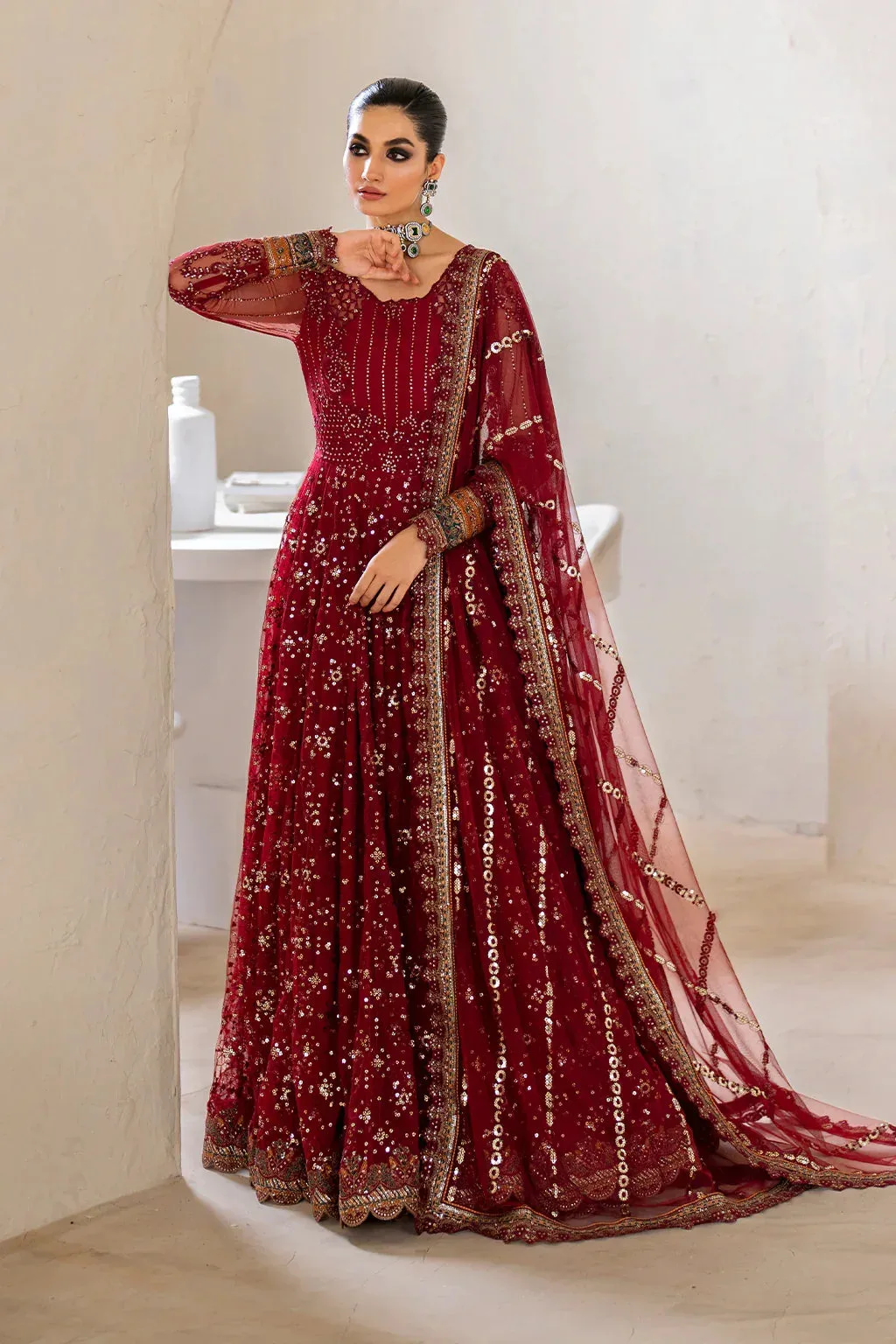 Iznik Chinnon Chiffon Maroon Raw Silk – view 9 – Poshaq