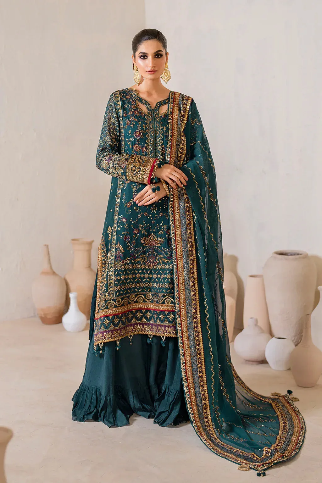 Iznik Chinnon Chiffon Teal Raw Silk – view 1 – Poshaq