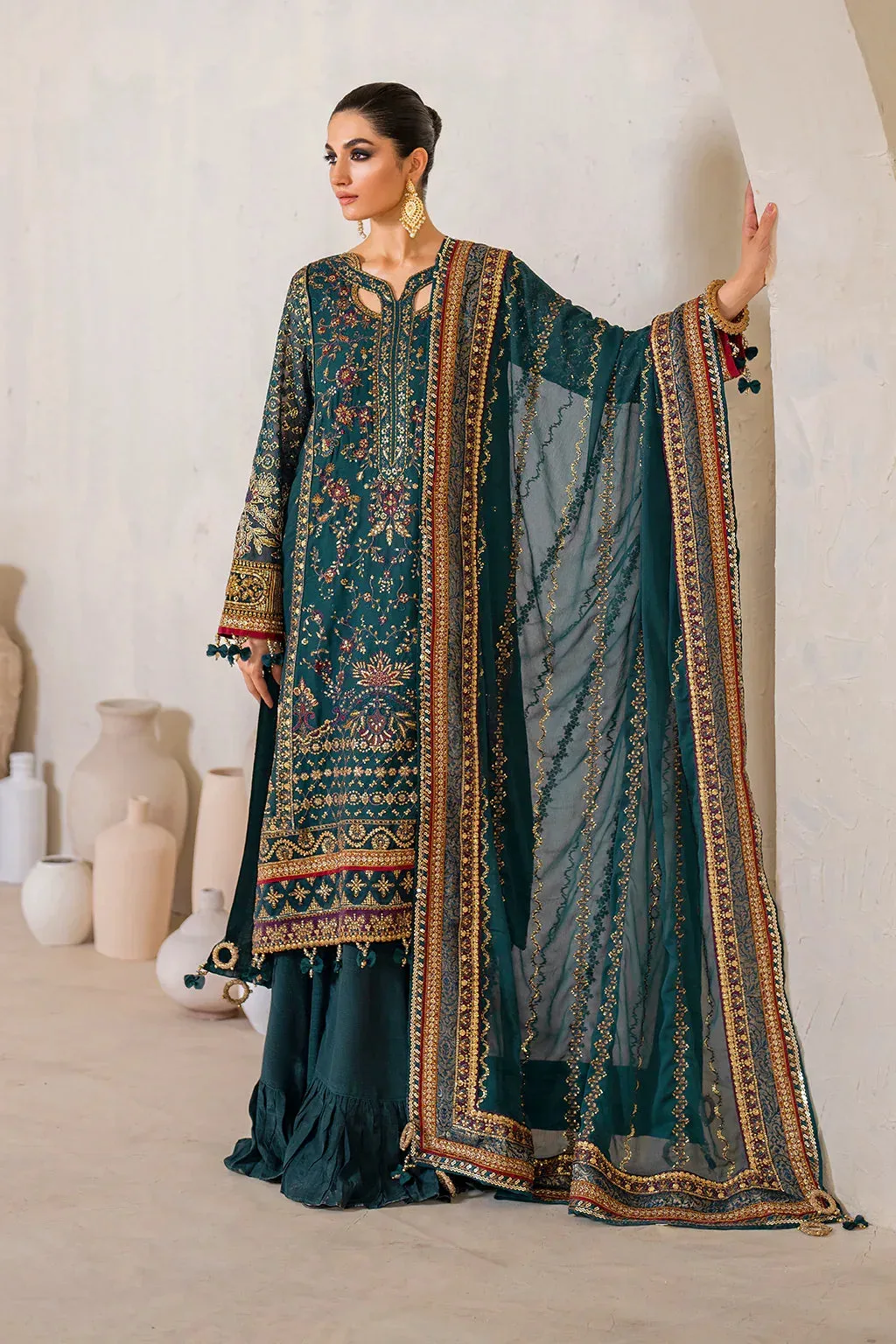 Iznik Chinnon Chiffon Teal Raw Silk – view 5 – Poshaq