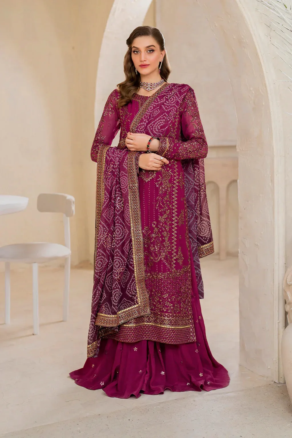 Iznik Chinnon Chiffon Magenta Raw Silk – view 1 – Poshaq