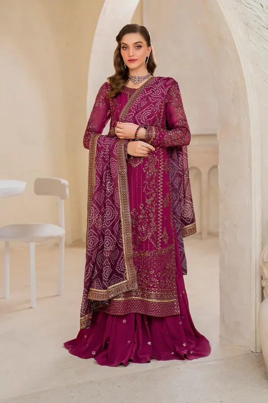 Iznik Chinnon Chiffon Magenta Raw Silk – view 1 – Poshaq