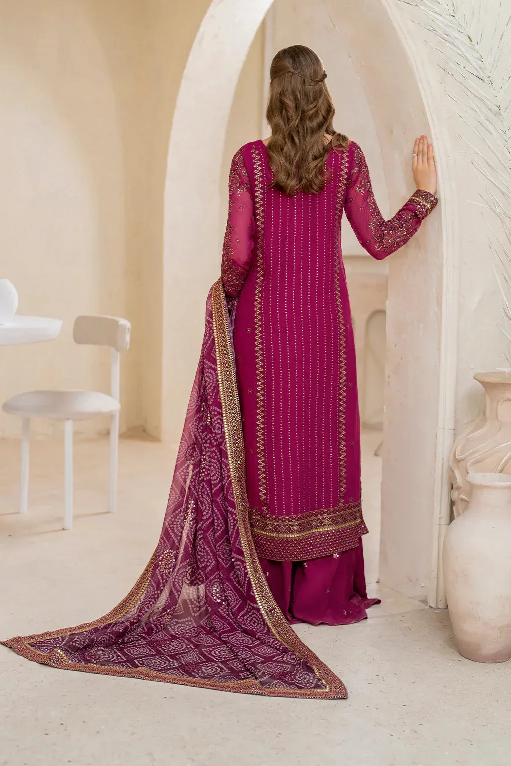 Iznik Chinnon Chiffon Magenta Raw Silk – view 2 – Poshaq
