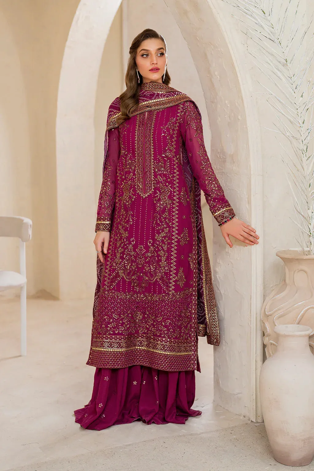 Iznik Chinnon Chiffon Magenta Raw Silk – view 4 – Poshaq