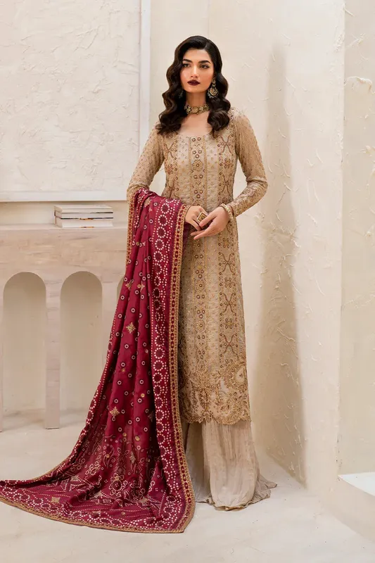 Iznik Chinnon Chiffon Beige Raw Silk – view 1 – Poshaq