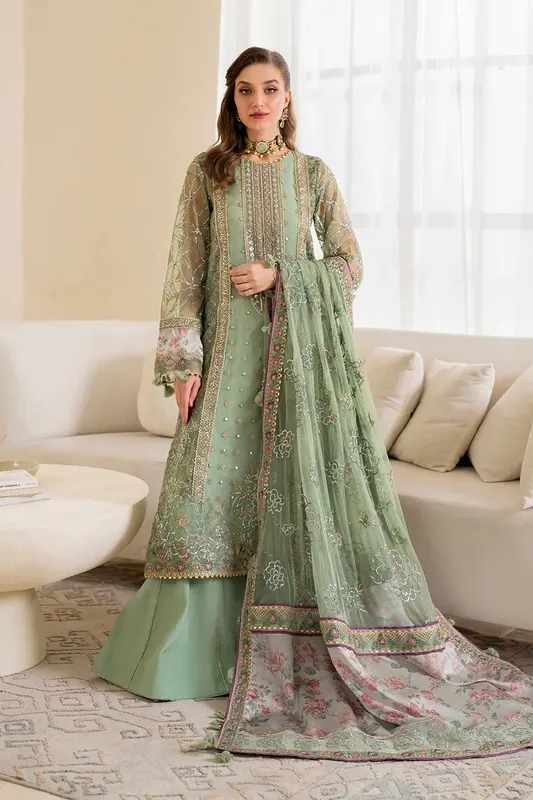 Iznik Chinnon Chiffon Green Raw Silk – view 1 – Poshaq