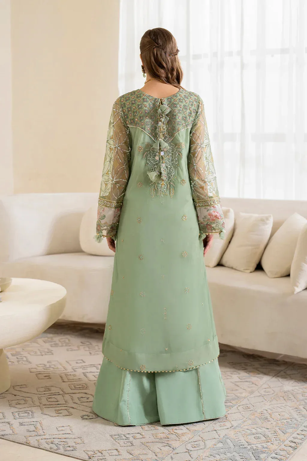 Iznik Chinnon Chiffon Green Raw Silk – view 2 – Poshaq