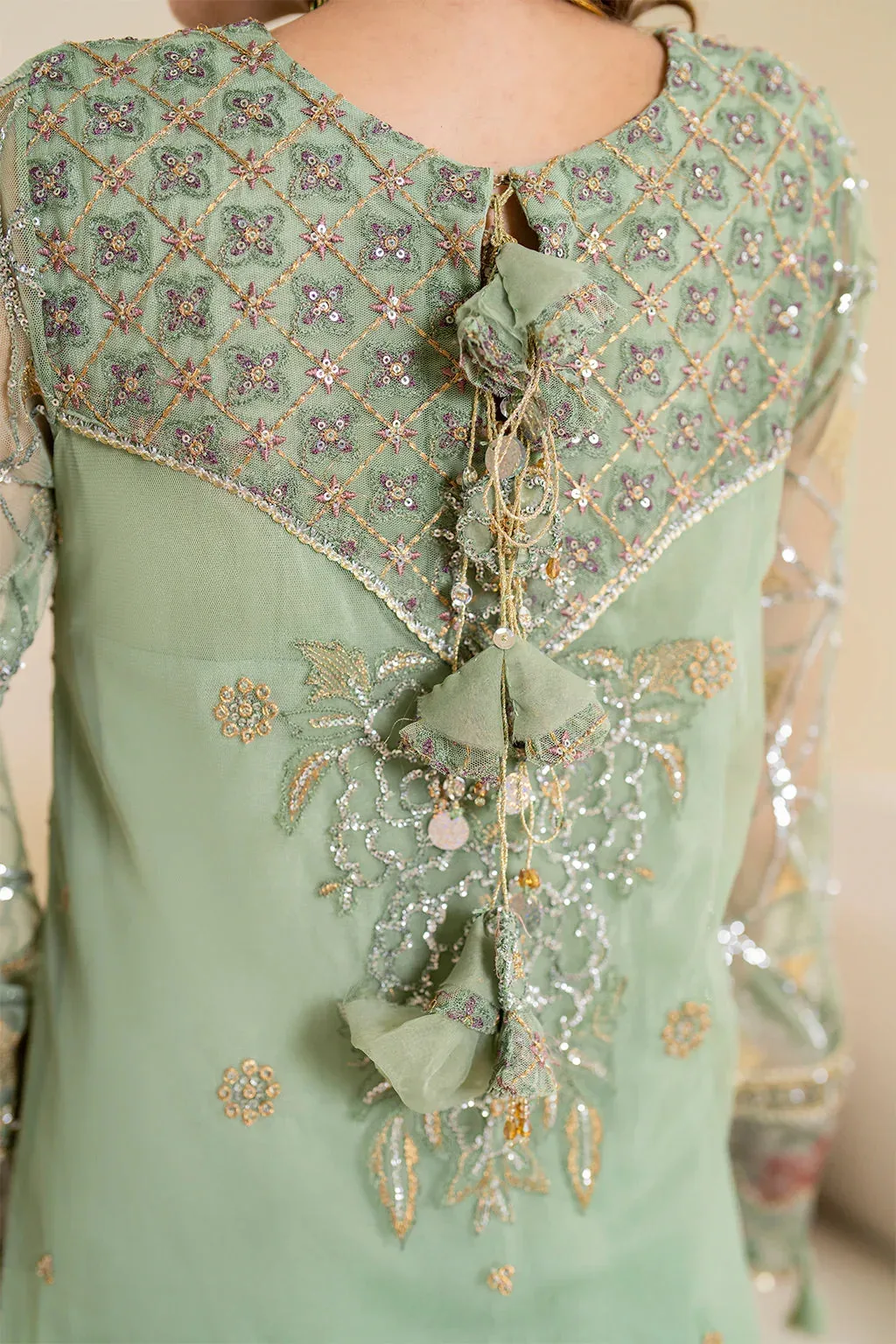 Iznik Chinnon Chiffon Green Raw Silk – view 4 – Poshaq