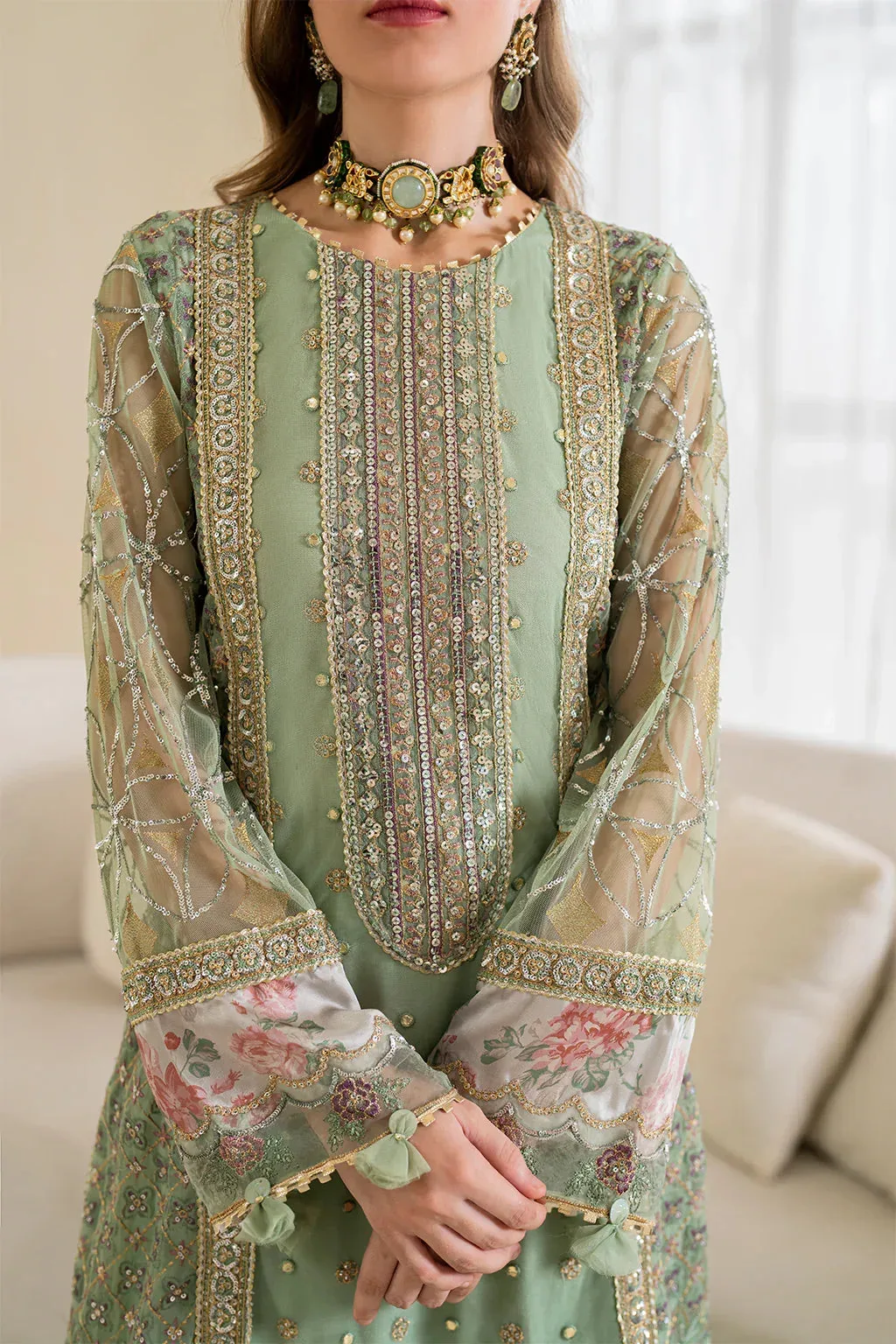 Iznik Chinnon Chiffon Green Raw Silk – view 5 – Poshaq