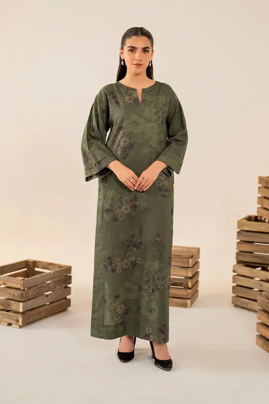 Khaddar shirt and trouser set with side‑open shirt detail – view 1 – Poshaq
