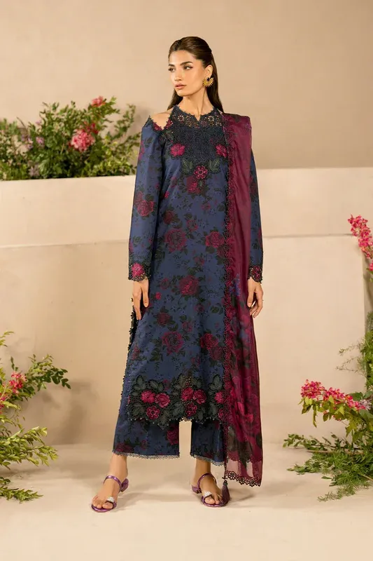Light organza and silk lawn dress with subtle detailing – view 1 – Poshaq