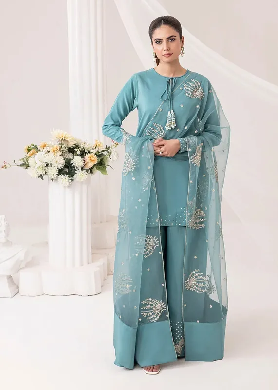 Jamnii Silk Ivy Misty Blue Organza – view 1 – Poshaq