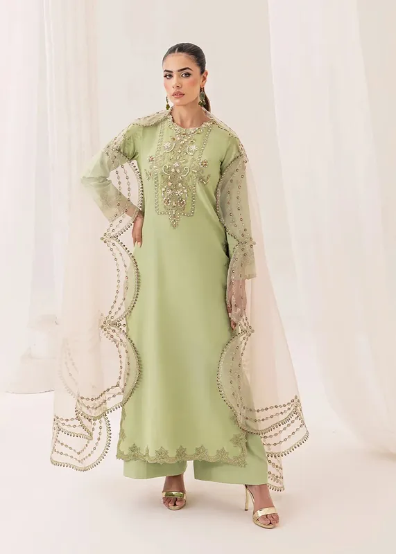 Jamnii Silk Ivy Pastel Green Organza – view 1 – Poshaq