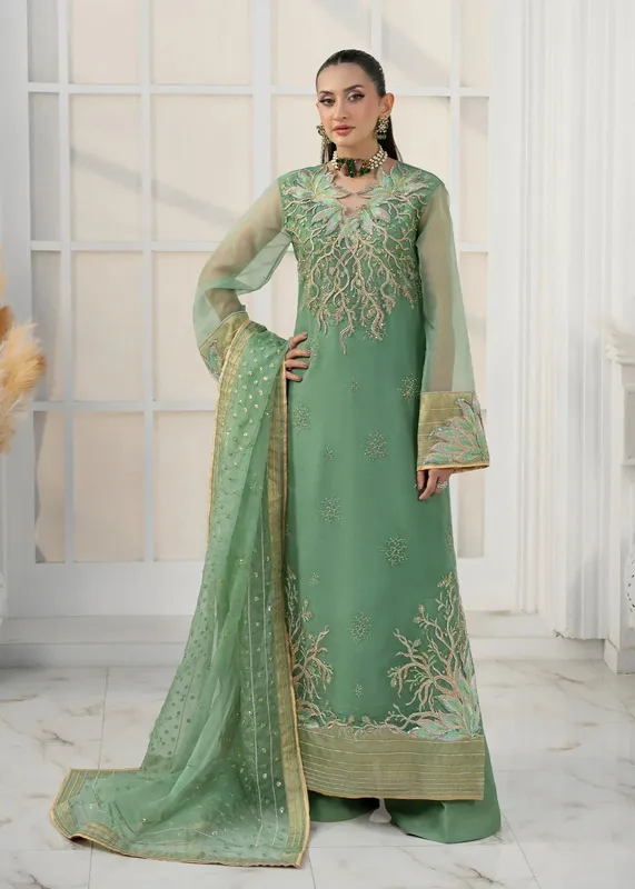 Jamnii The Aura Pastel Green Raw Silk – view 1 – Poshaq