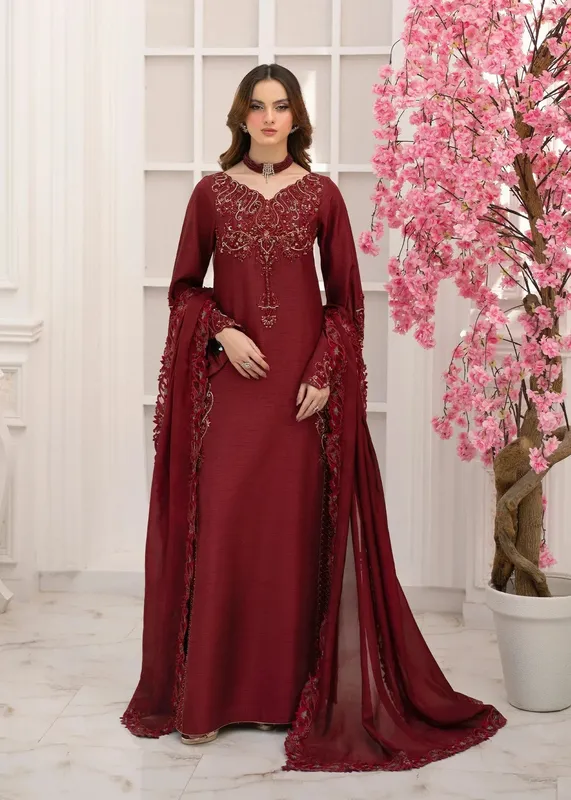 Jamnii The Aura Maroon Raw Silk – view 1 – Poshaq