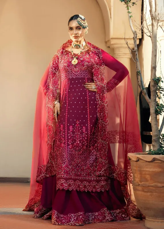 Jamnii Noor e Nazakat Magenta Raw Silk – view 1 – Poshaq