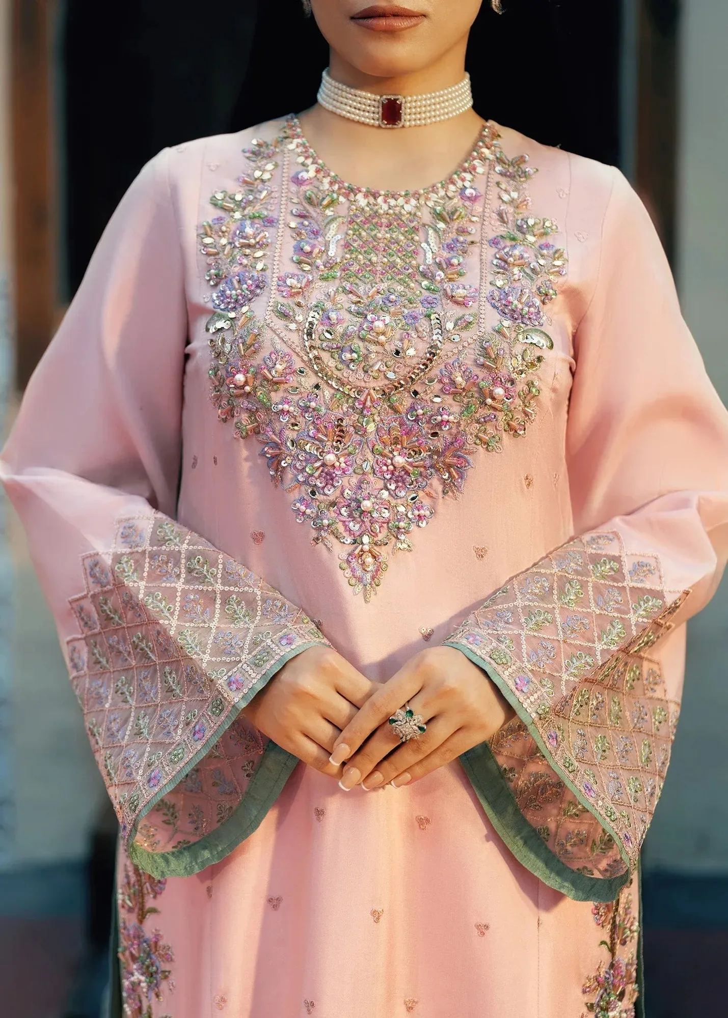Jamnii Noor e Nazakat Pink Silk – view 2 – Poshaq