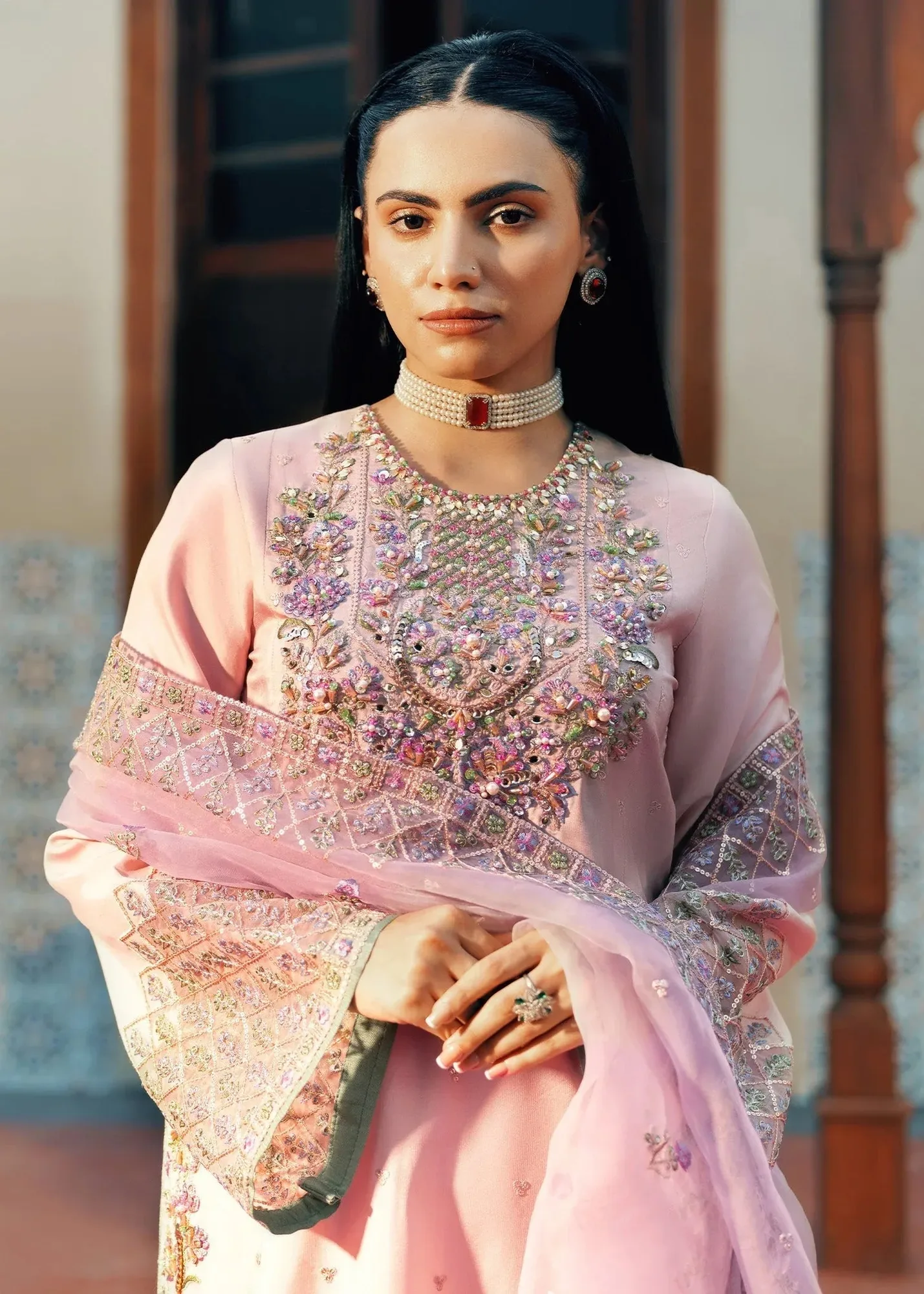 Jamnii Noor e Nazakat Pink Silk – view 4 – Poshaq