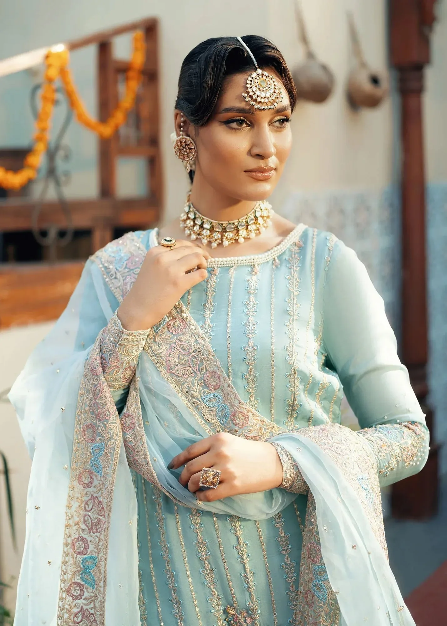 Jamnii Noor e Nazakat Sky Blue Raw Silk – view 4 – Poshaq