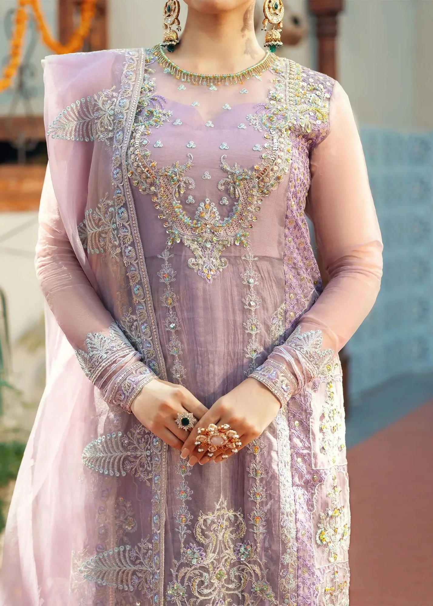 Jamnii Noor e Nazakat Soft Lilac Raw Silk – view 2 – Poshaq