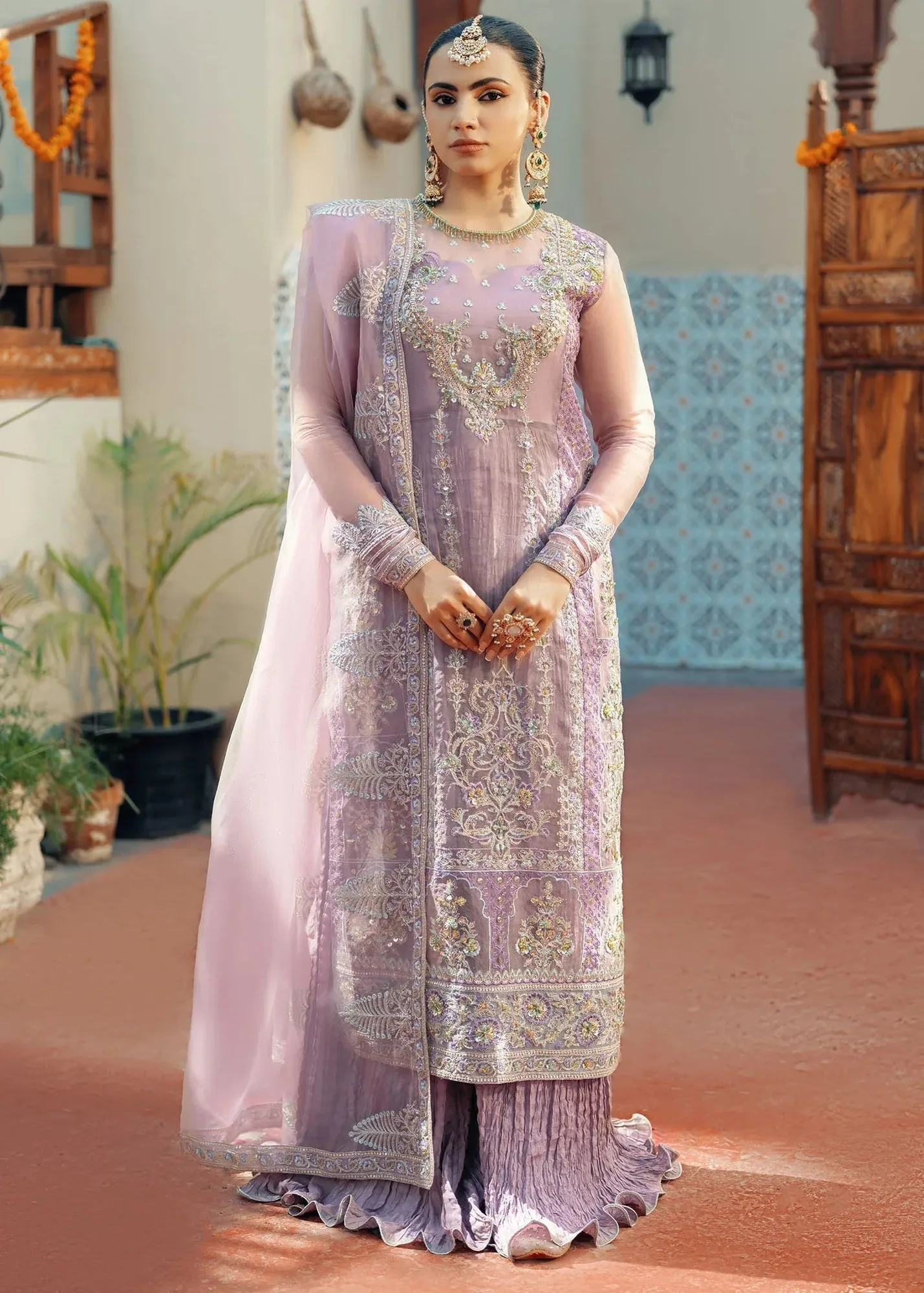 Jamnii Noor e Nazakat Soft Lilac Raw Silk – view 5 – Poshaq