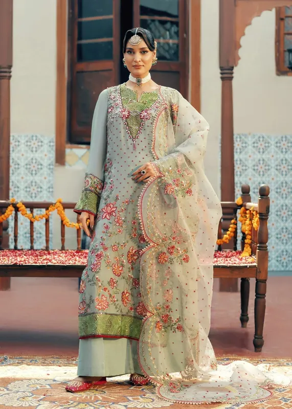 Jamnii Noor e Nazakat Sage Raw Silk – view 1 – Poshaq