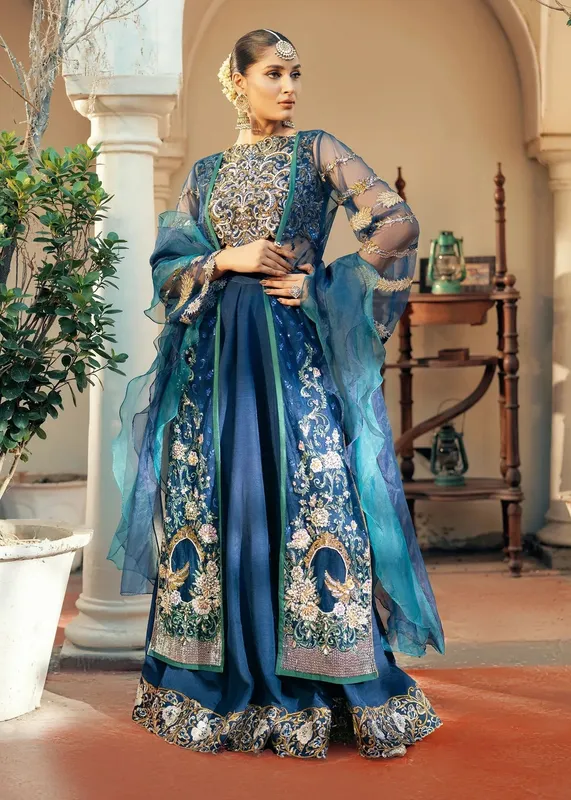 Jamnii Noor e Nazakat Blue Raw Silk – view 1 – Poshaq